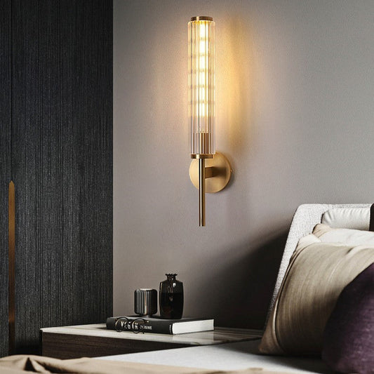 Minimalist All Brass Glass Linear 1-Light Wall Sconce Lamp