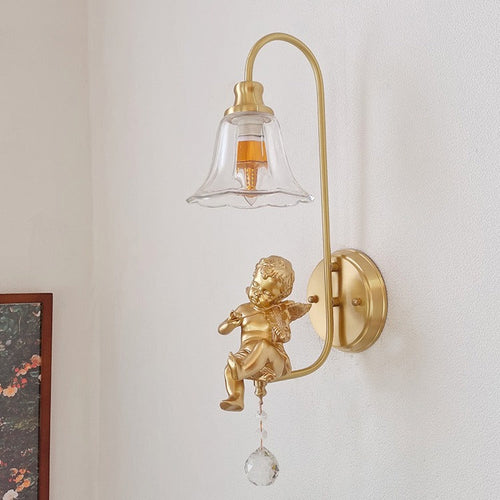 Traditional Glass Iron Cone Angel 1-Light Wall Sconce Lamp