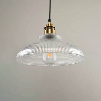 Vintage Striped Pot Lid Glass 1-Light Pendant Light