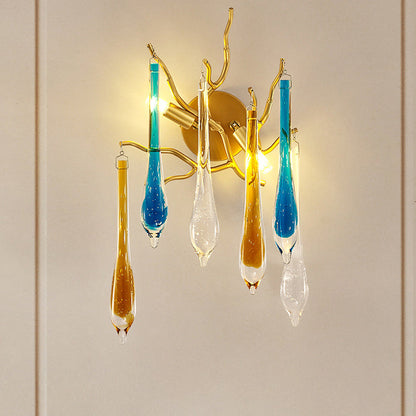 Colorful Crystal Strip Branch 2-Light Wall Sconce Lamp