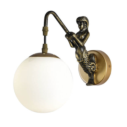 Vintage Rustic Mermaid Orb 1-Light Wall Sconce