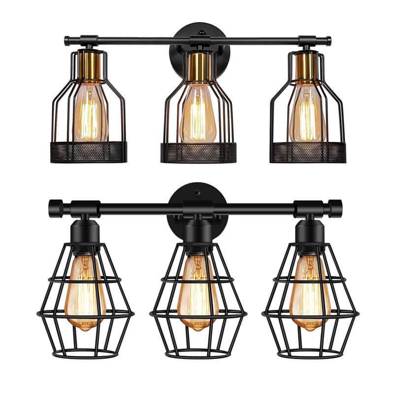 Vintage Wrought Iron Cage 3-Light Wall Sconce Lamp