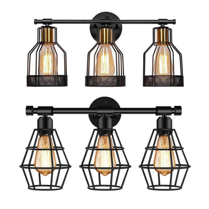 Vintage Wrought Iron Cage 3-Light Wall Sconce Lamp