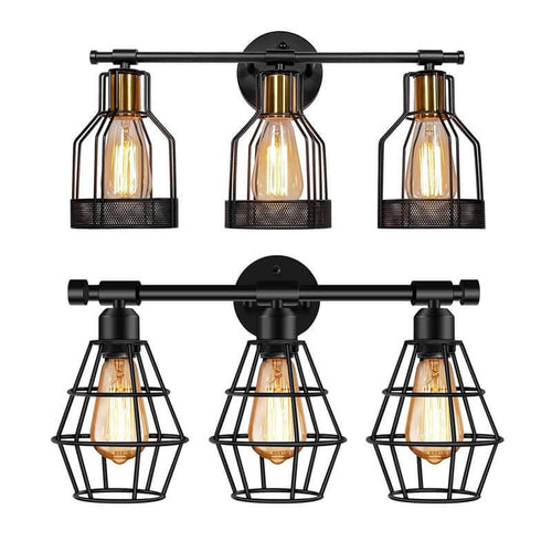 Vintage Wrought Iron Cage 3-Light Wall Sconce Lamp