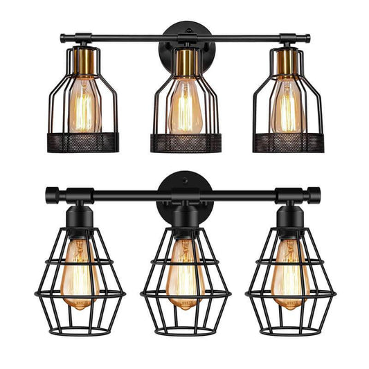 Vintage Wrought Iron Cage 3-Light Wall Sconce Lamp