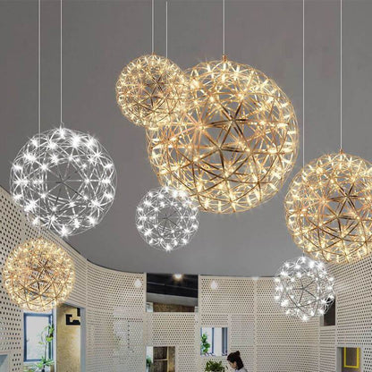 Contemporary Creative Globe Iron 12 Light LED Firework Pendant Light For Living Room