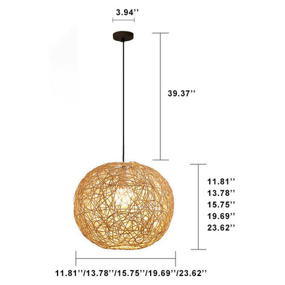 Rattan Weaving Beige Globe Shade 1-Light Pendant Light