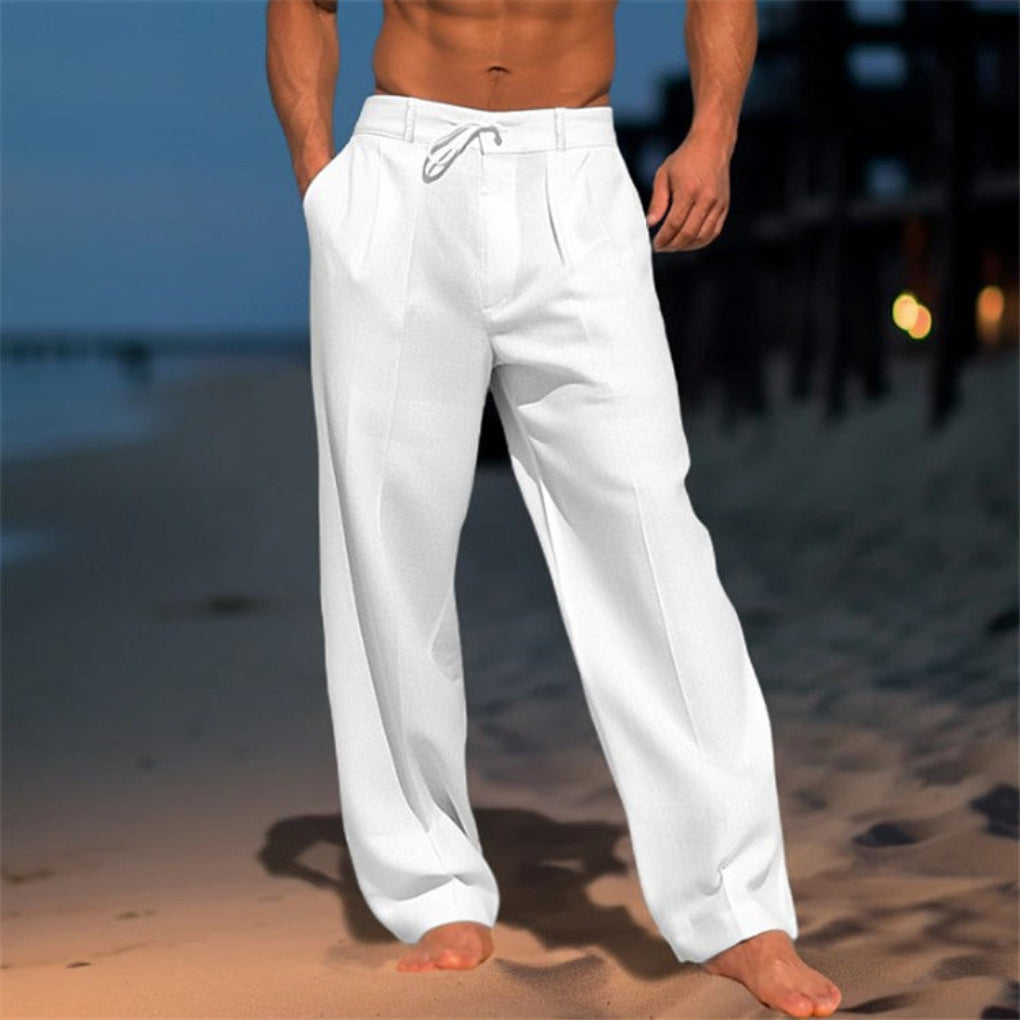 Broadcloth Trousers with Drawstring Waist, Relaxed Fit