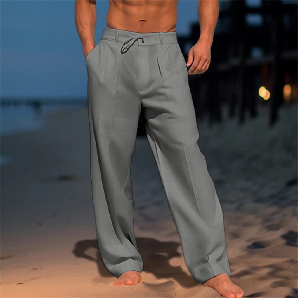 Broadcloth Trousers with Drawstring Waist, Relaxed Fit