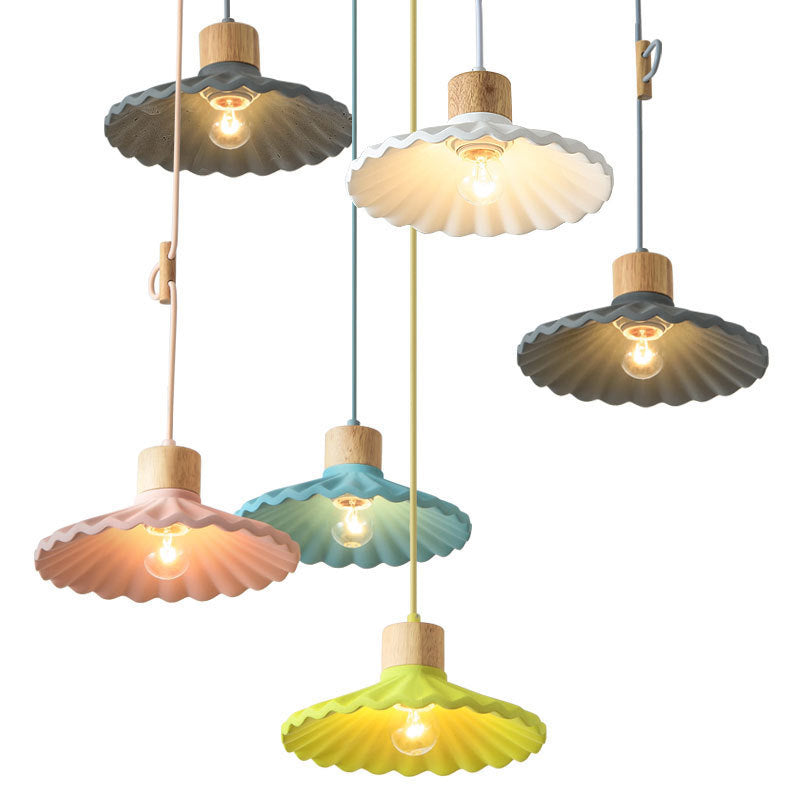 Modern Macaron Cement Scalloped Shade 1-Light Pendant Light for Living Room