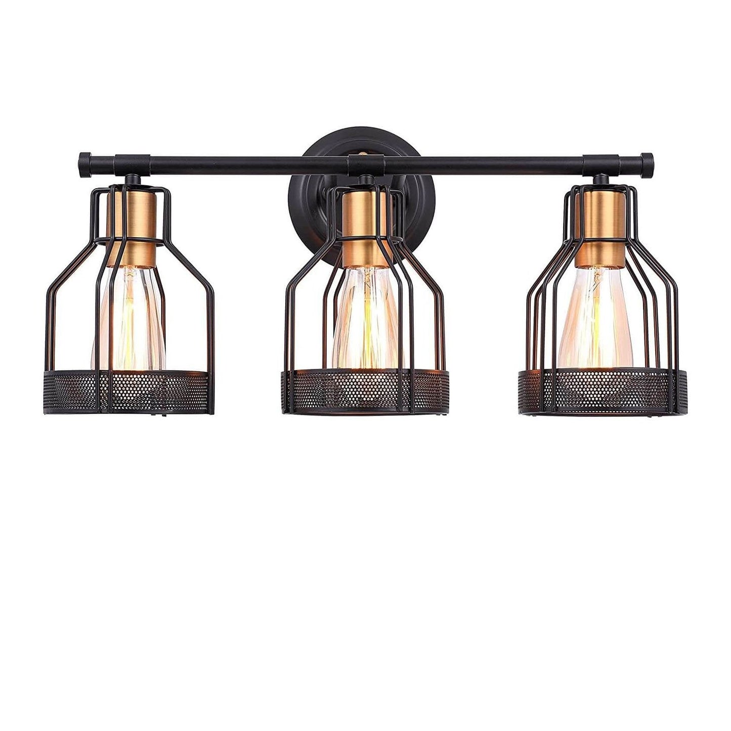 Vintage Wrought Iron Cage 3-Light Wall Sconce Lamp
