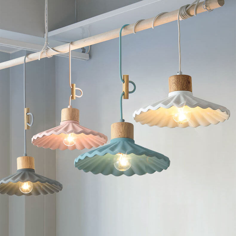 Modern Macaron Cement Scalloped Shade 1-Light Pendant Light for Living Room