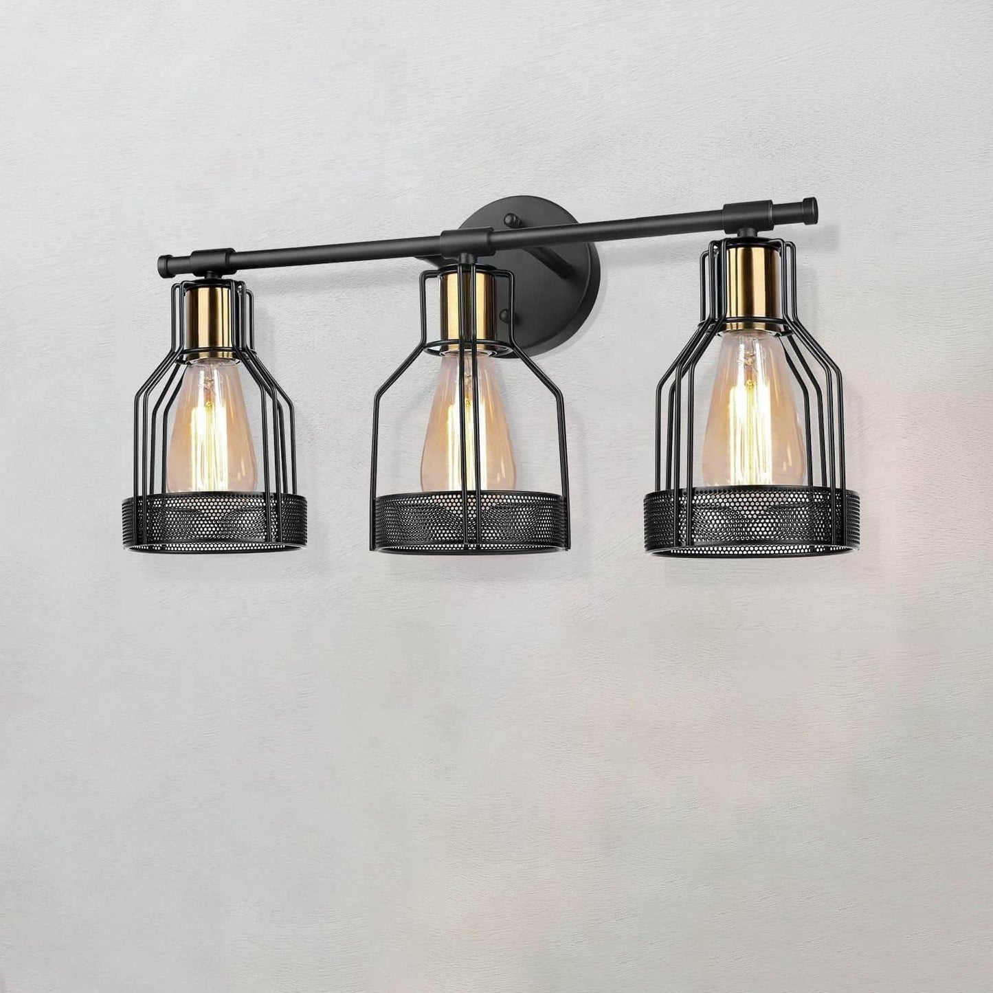 Vintage Wrought Iron Cage 3-Light Wall Sconce Lamp