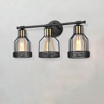 Vintage Wrought Iron Cage 3-Light Wall Sconce Lamp