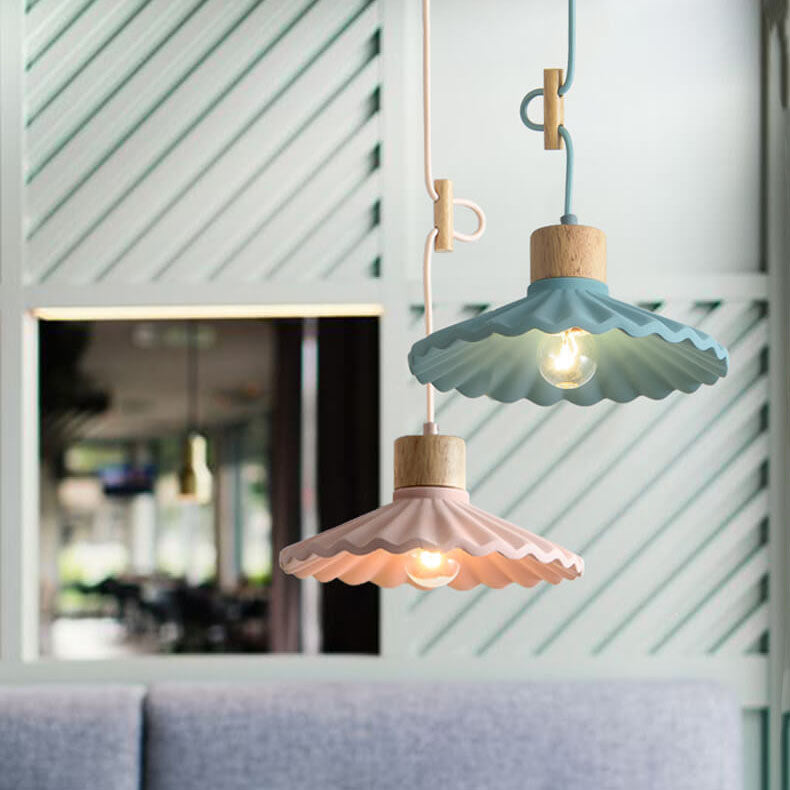Modern Macaron Cement Scalloped Shade 1-Light Pendant Light for Living Room