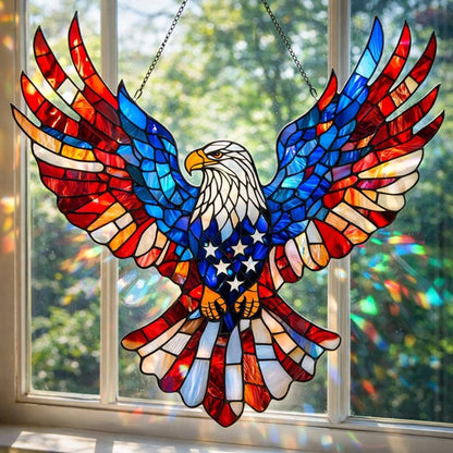 Eagle Stained Glass Suncatcher, Red White Blue