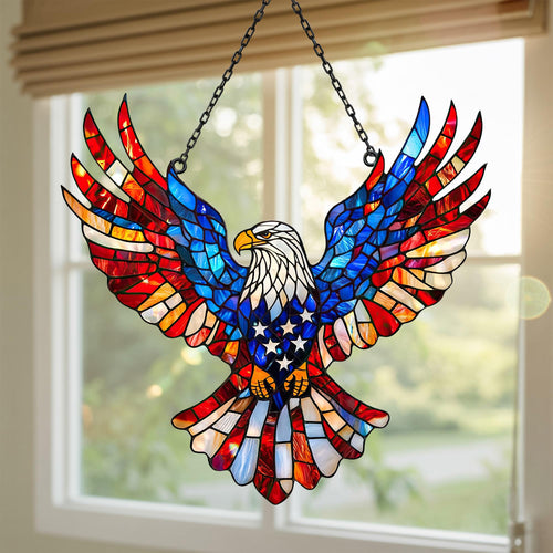 Eagle Stained Glass Suncatcher, Red White Blue