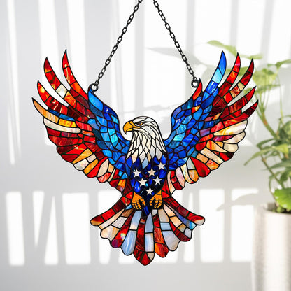 Eagle Stained Glass Suncatcher, Red White Blue