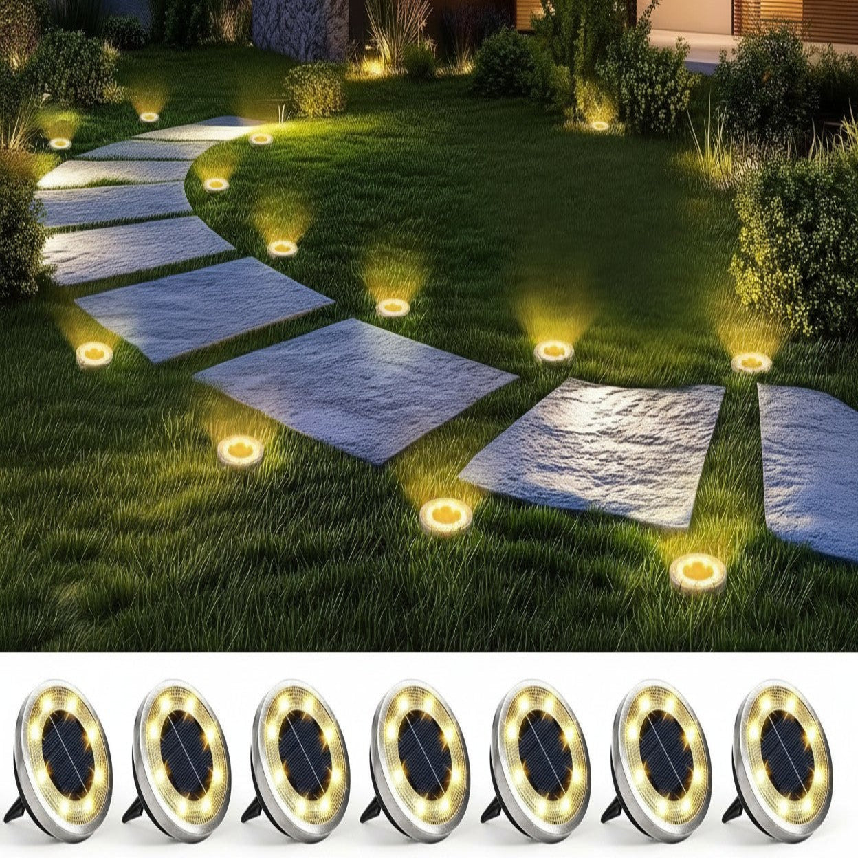 10 Pack Solar Ground Lights, Waterproof Pathway