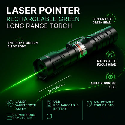 Green Laser Pointer, Rechargeable 2000m Range