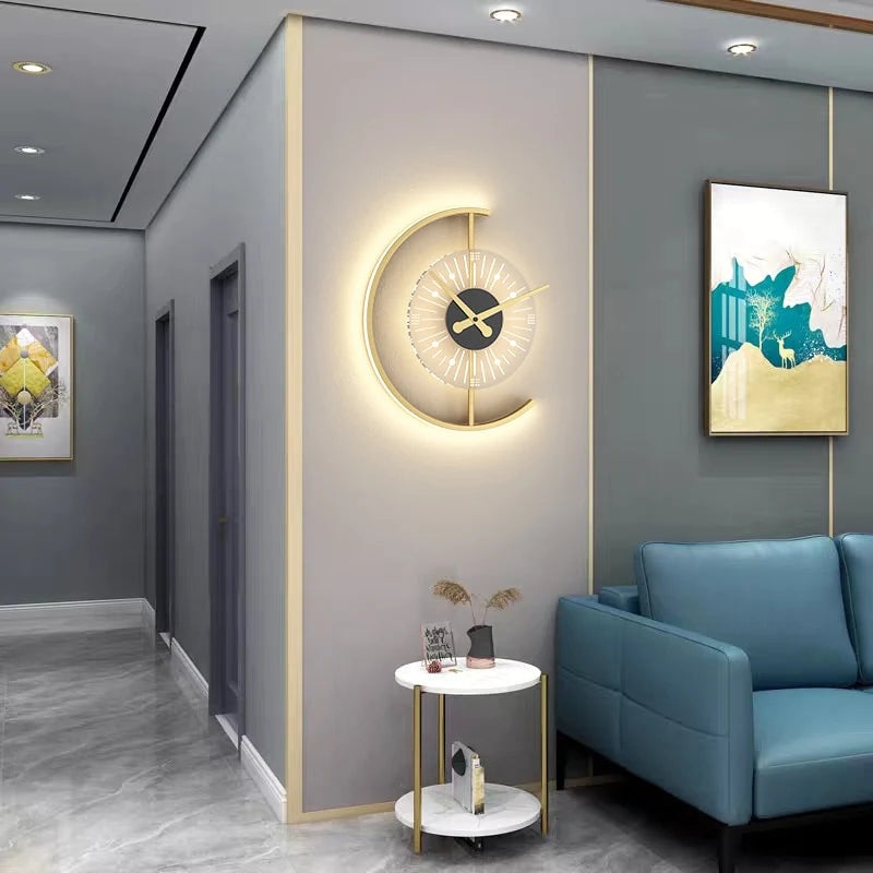 Nordic Iron Acrylic Clock Design LED Wall Sconce Lamp