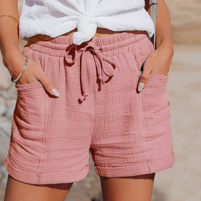 Relaxed Mid-Thigh Drawstring Shorts with Pockets