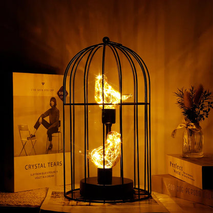 Vintage Birdcage Fairy Light Table Lamp