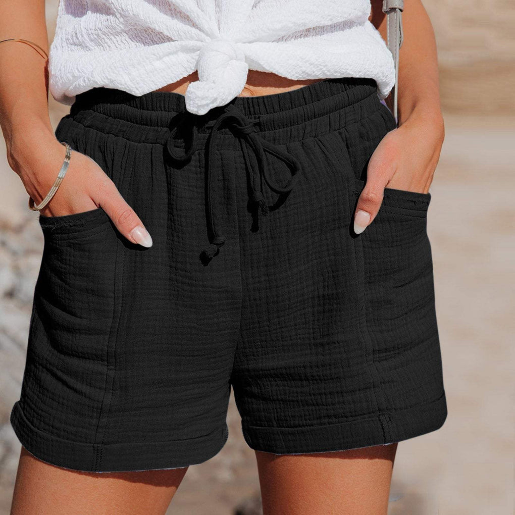 Relaxed Mid-Thigh Drawstring Shorts with Pockets