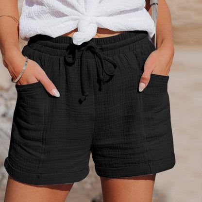 Relaxed Mid-Thigh Drawstring Shorts with Pockets