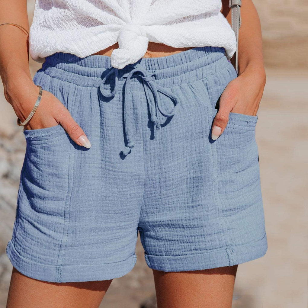 Relaxed Mid-Thigh Drawstring Shorts with Pockets