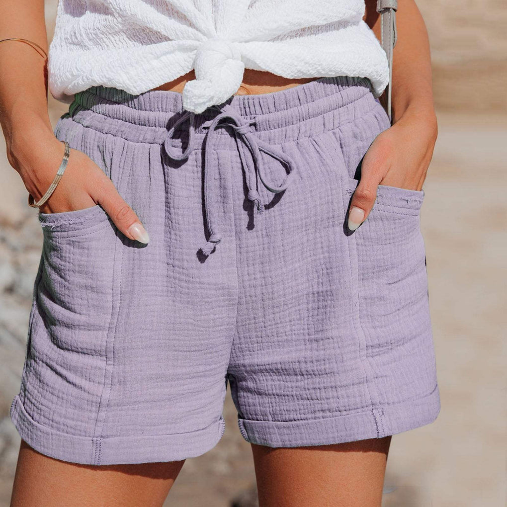 Relaxed Mid-Thigh Drawstring Shorts with Pockets