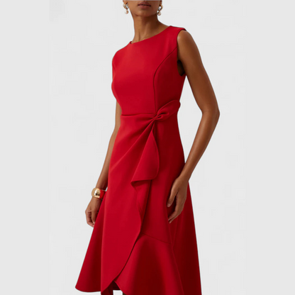 Asymmetric Midi Dress with Draped Hem
