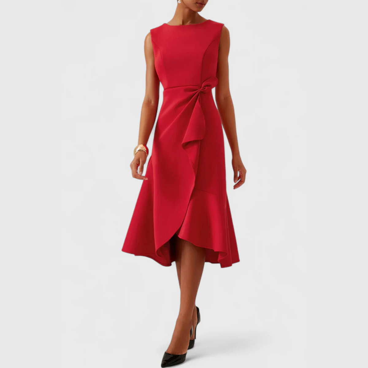 Asymmetric Midi Dress with Draped Hem