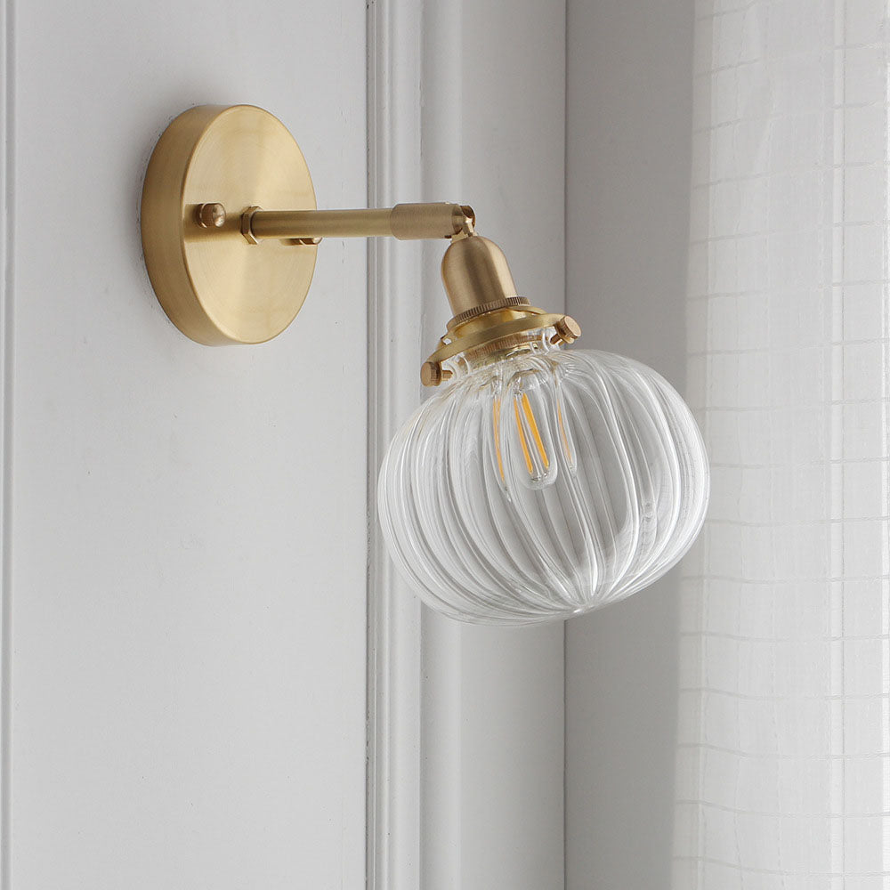 Brass Finish Frame Glass Ball 1-Light Wall Sconce Lamp