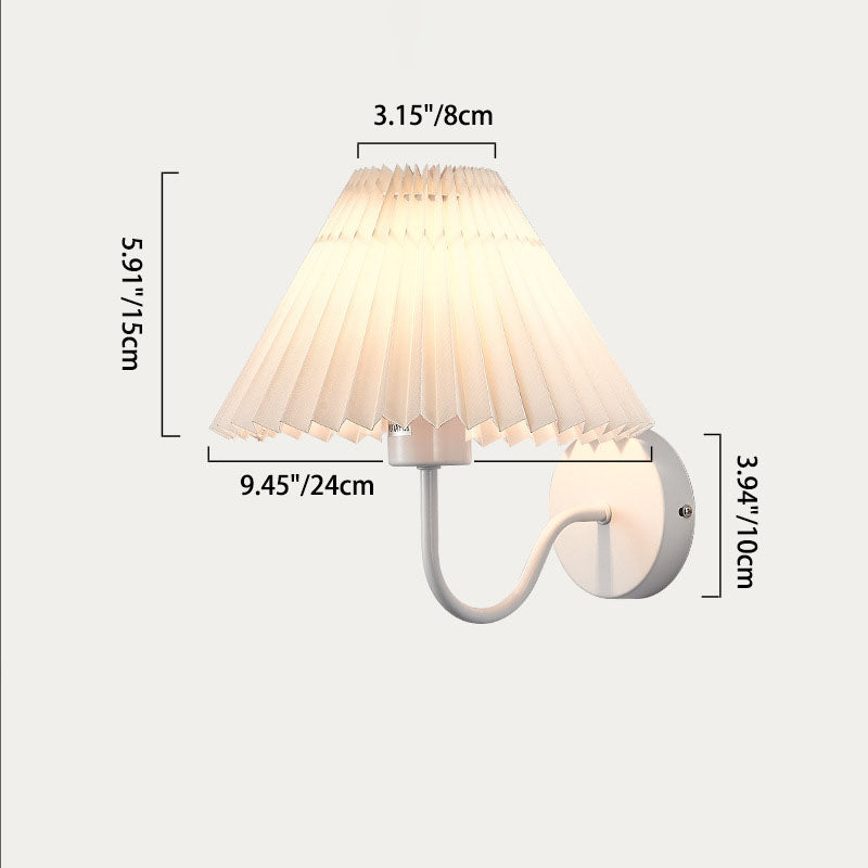 Pleated Disc Base Iron Fabric 1-Light Wall Sconce Lamp