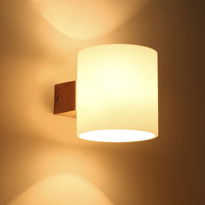 Warm Rubber Wood Glass 1/2 Light Wall Sconce Lamp