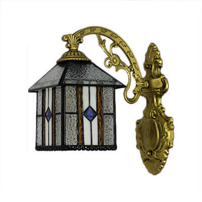 Tiffany House Iron Stained Glass 1-Light Wall Sconce Lamp