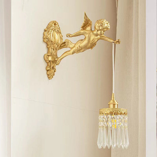 French Brass Flower Angel Shape 1-Light Wall Sconce Lamp