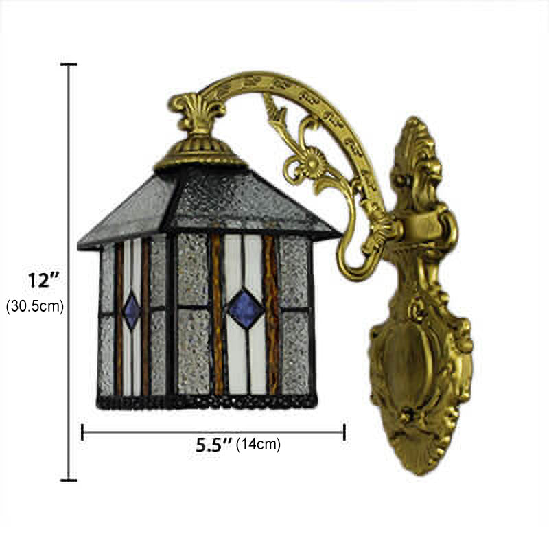 Tiffany House Iron Stained Glass 1-Light Wall Sconce Lamp