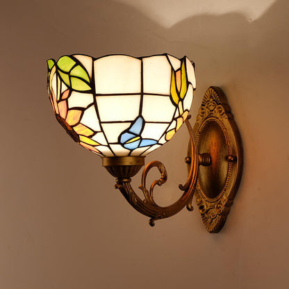 European Tiffany Glass Metal 1-Light Wall Sconce Lamp