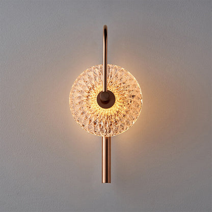 French Water Pattern Glass Round LED Wall Sconce Lamp