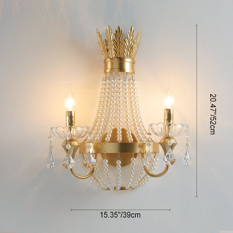 Half Tassel Crystal Iron Pearl 2-Light Wall Sconce Lamp