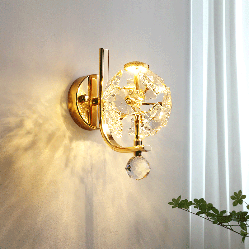 Metal Steel Crystal Ball Cylinder 1-Light Wall Sconce Lamp