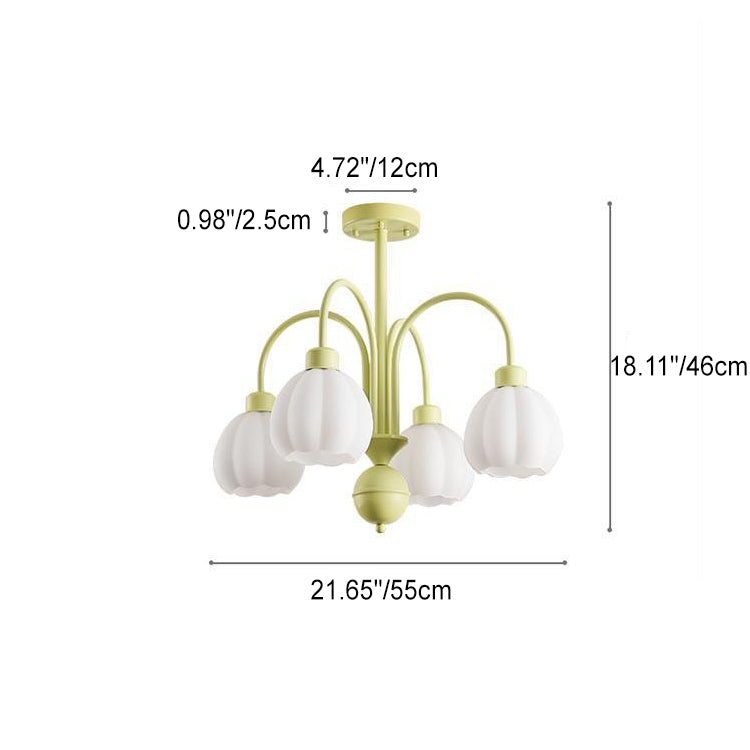 Minimalist Cream Pumpkin Metal Glass 4/6 Light Chandelier