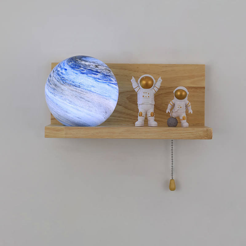 Planet Solid Wood Square Base 1-Light Wall Sconce Lamp