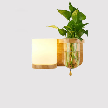 Rectangular Orb Glass Wood 1-Light Wall Sconce Lamp