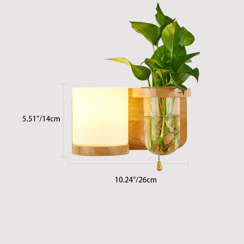 Rectangular Orb Glass Wood 1-Light Wall Sconce Lamp