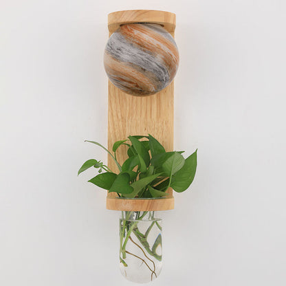 Glass Wood Planet Log Base Plant 1-Light Wall Sconce Lamp