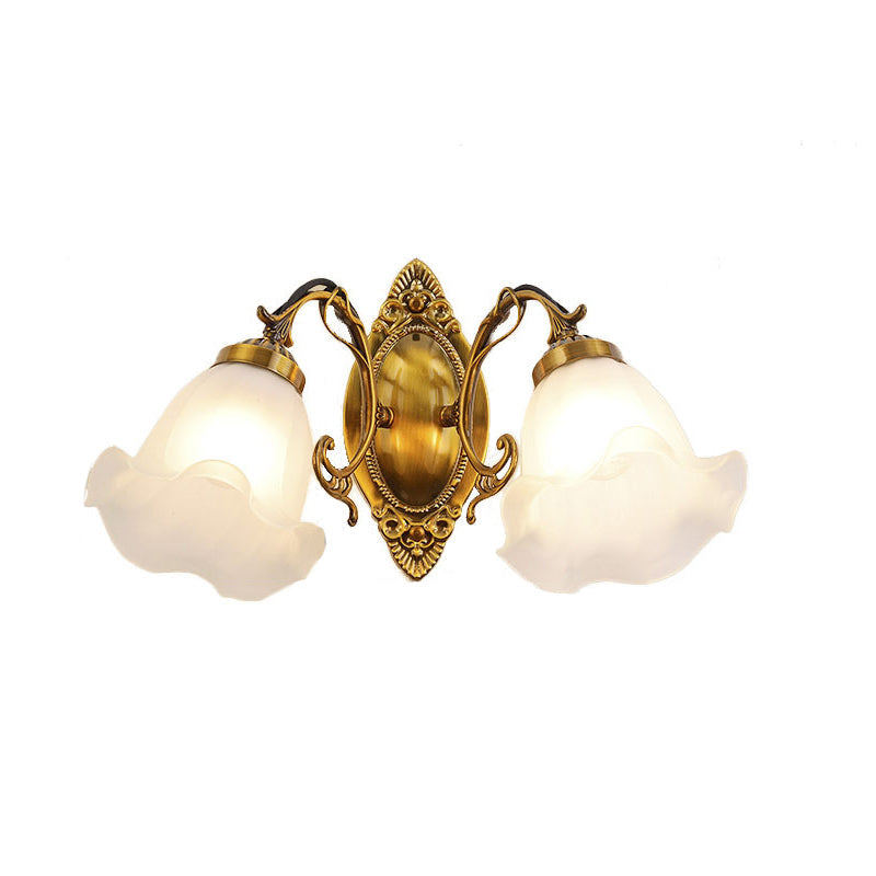 European Iron Glass Flower 2-Light Wall Sconce Lamp