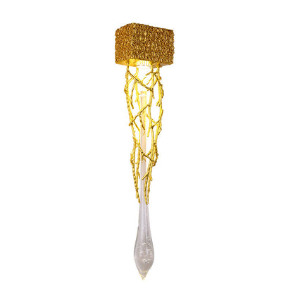 Iron Copper Crystal Branch Drop 1-Light Wall Sconce Lamp